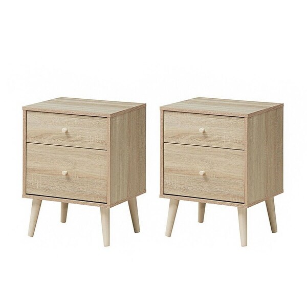 Fashion Set of 2 Nightstand 2-Drawer Beside End Side Table w/Rubber Legs Oak Finish - - 38045484