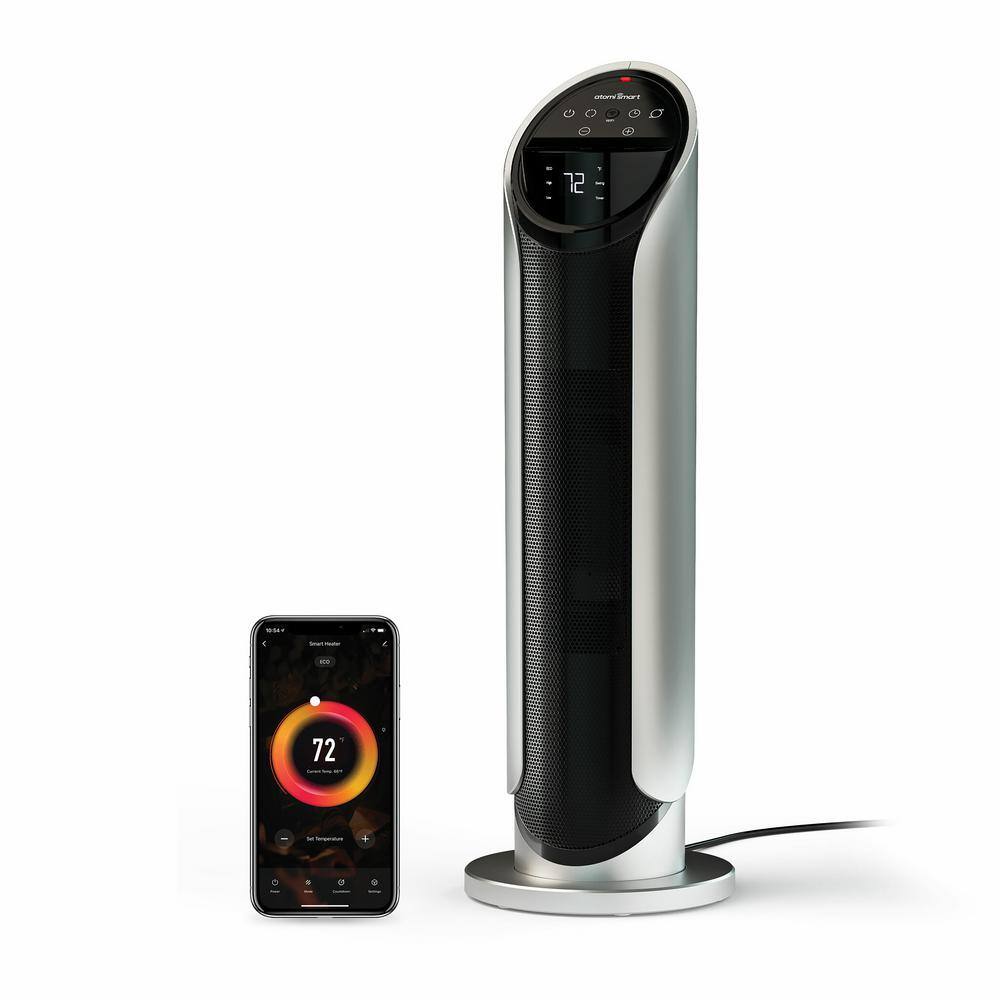 atomi smart Smart Wi-Fi 1500-Watt 25 in. 3rd Gen. Electric Portable Ceramic Tower Space Heater with Digital Touch Screen Display AT1632