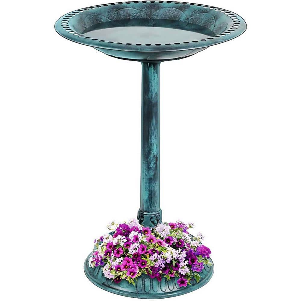 VIVOHOME 28 in. H Polyresin Lightweight Birdbath with Flower Planter Base in Green X0024G1EE5