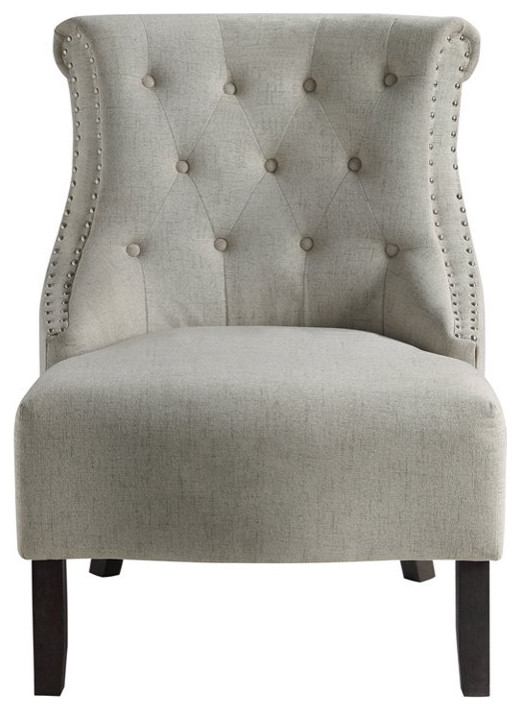 Traditional Accent Chair  Scrolled and Button Tufted Back With Padded Seat   Transitional   Armchairs And Accent Chairs   by Declusia  Houzz