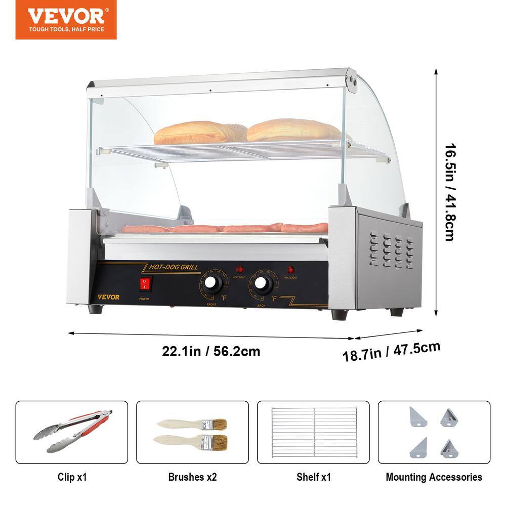 VEVOR Hot Dog Roller 11 Rollers 30 Hot Dogs Capacity Stainless Sausage Grill Cooker Machine ETL Certified GDSKCJ111800W4V4JV1