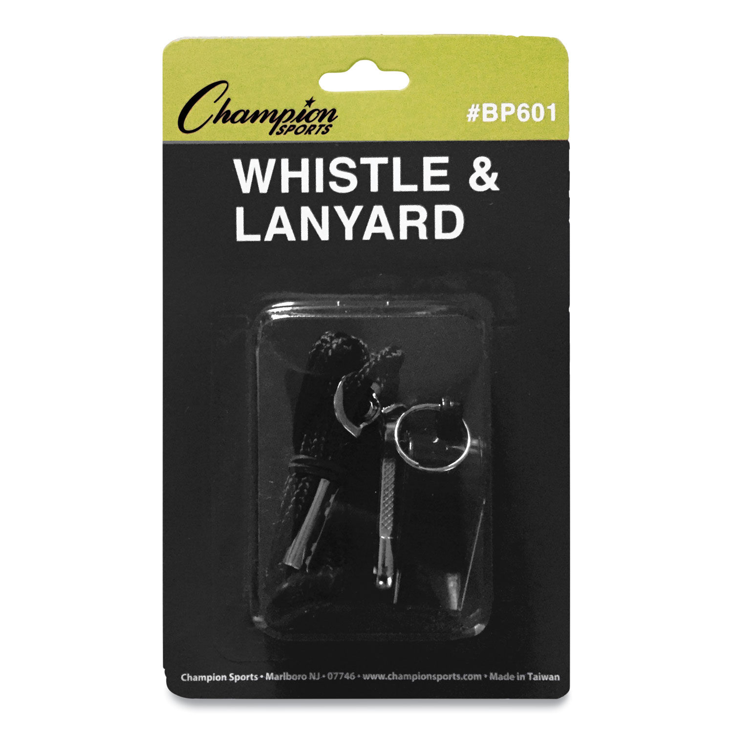 Sports Whistle with Black Nylon Lanyard by Champion Sports CSIBP601