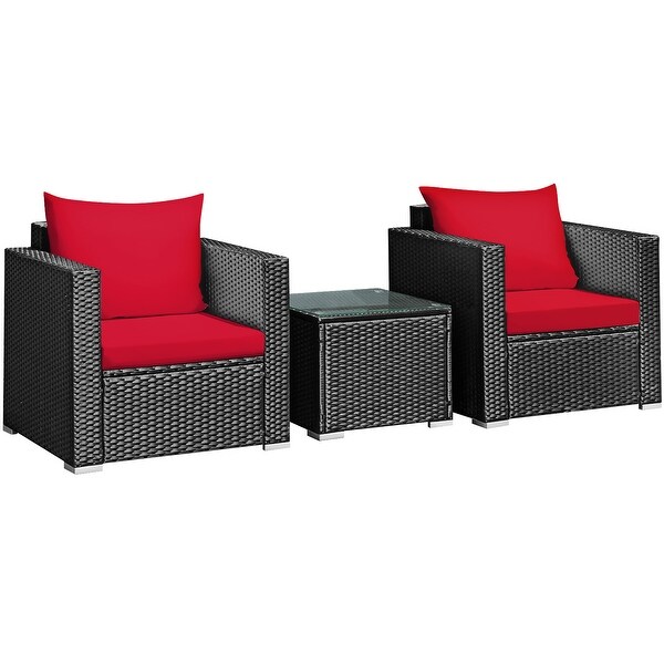 Costway 3PCS Patio Rattan Wicker Furniture Set Sofa Table W/Cushion