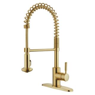 CMI Casmir Single Handle Spring Coil Pull Down Sprayer Kitchen Faucet in Matte Gold 192-7172