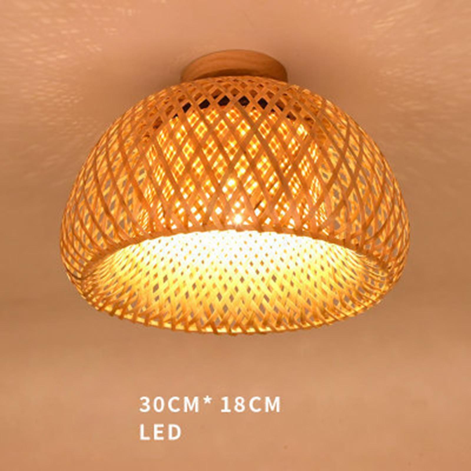 3xbamboo Wicker Rattan Light Fixture Flush Mount Hanging Ceiling Lamp 30x18cm