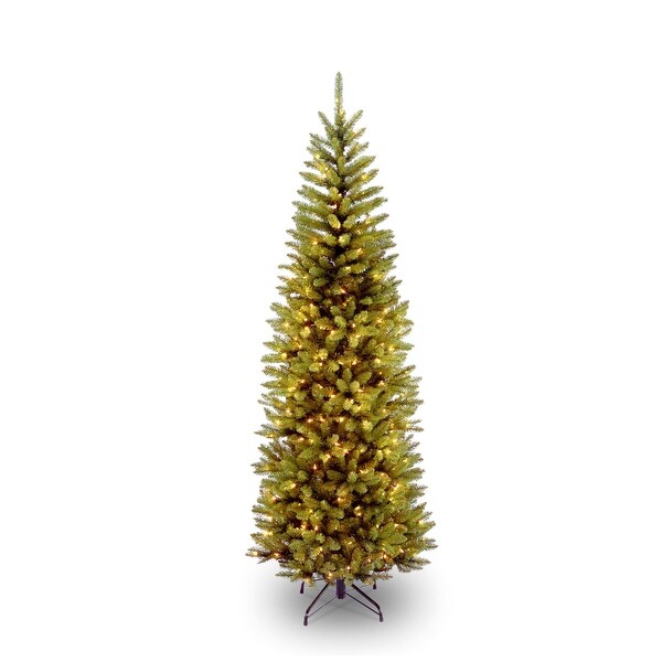 Artificial PreLit Slim Christmas Tree，Green，Kingswood Fir，White Lights，Includes Stand，6.5 Feet