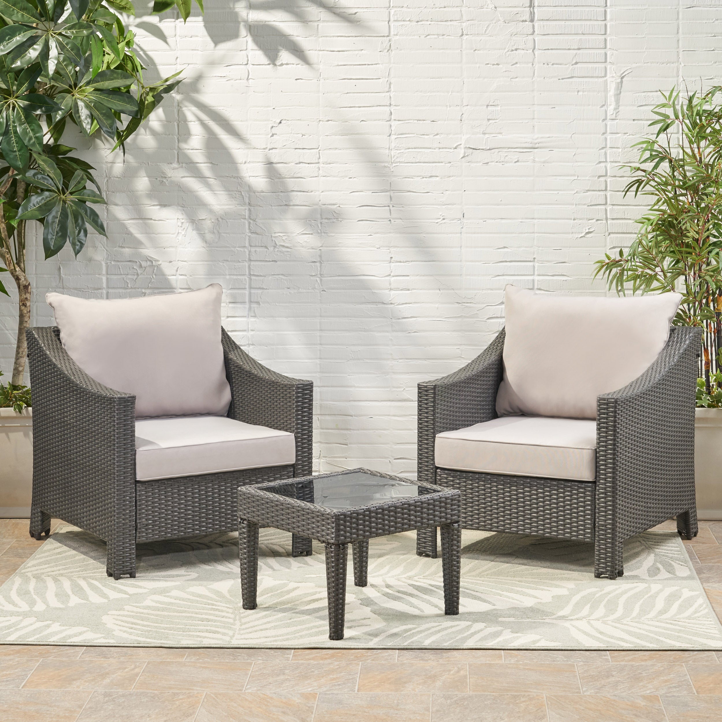 Antibes Outdoor 3pc Grey Polyethylene Chat Set