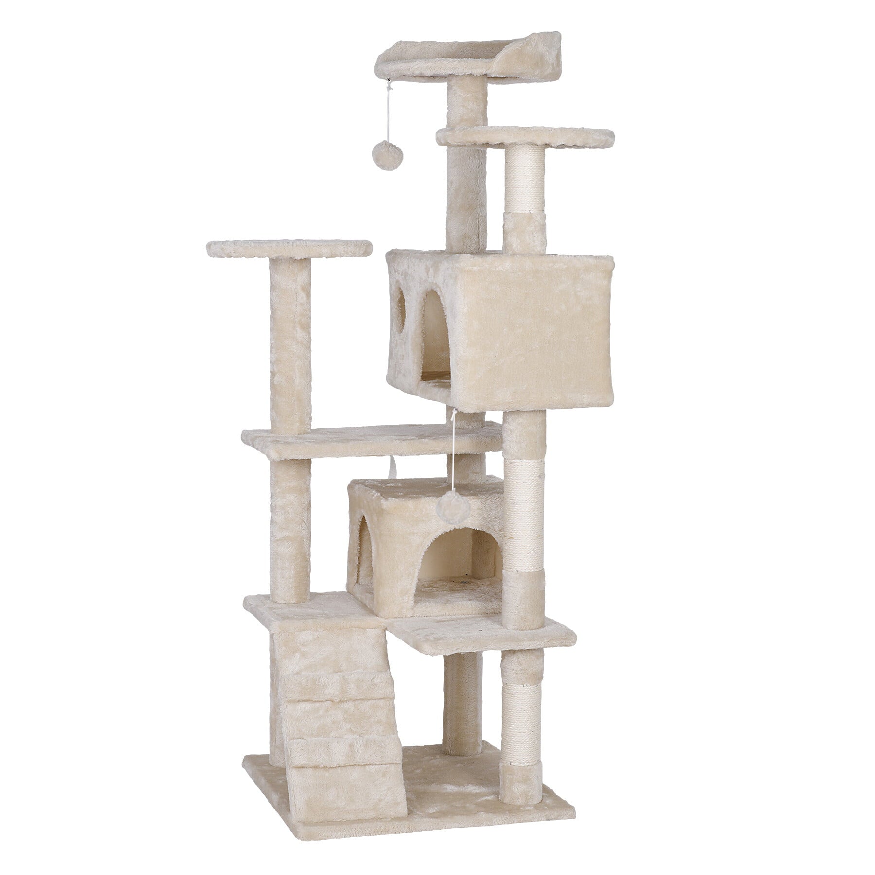 ZENSTYLE 55-in Cat Tree and Condo Scratching Post Tower， Beige