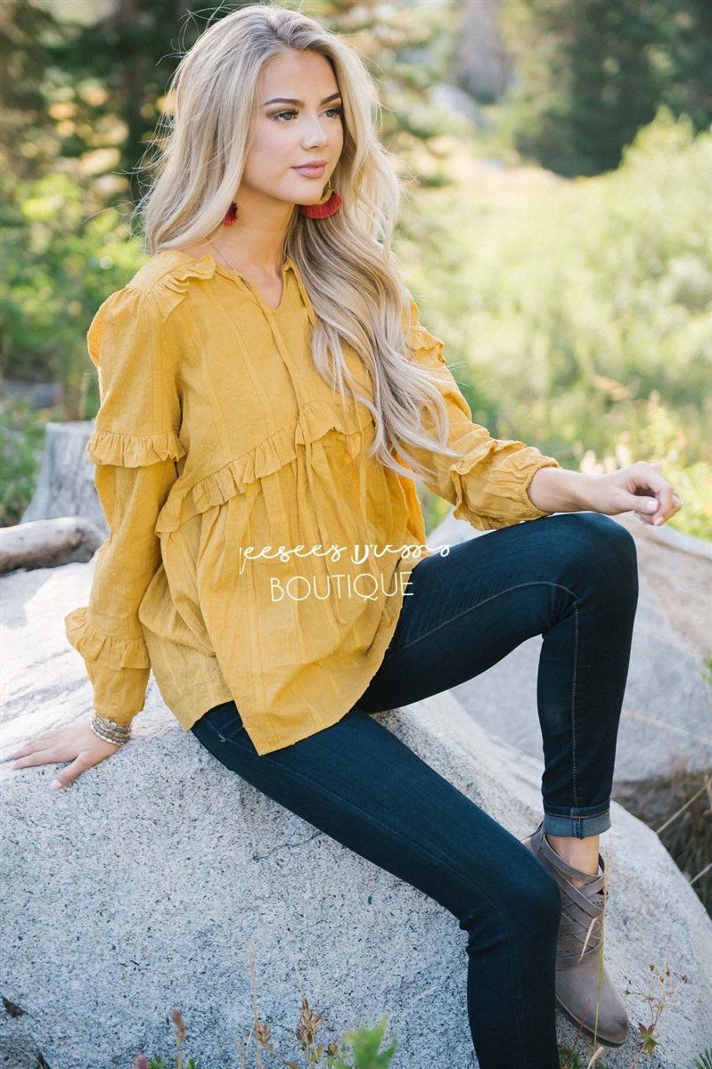 Ruffle Trim Neck Tie Blouse