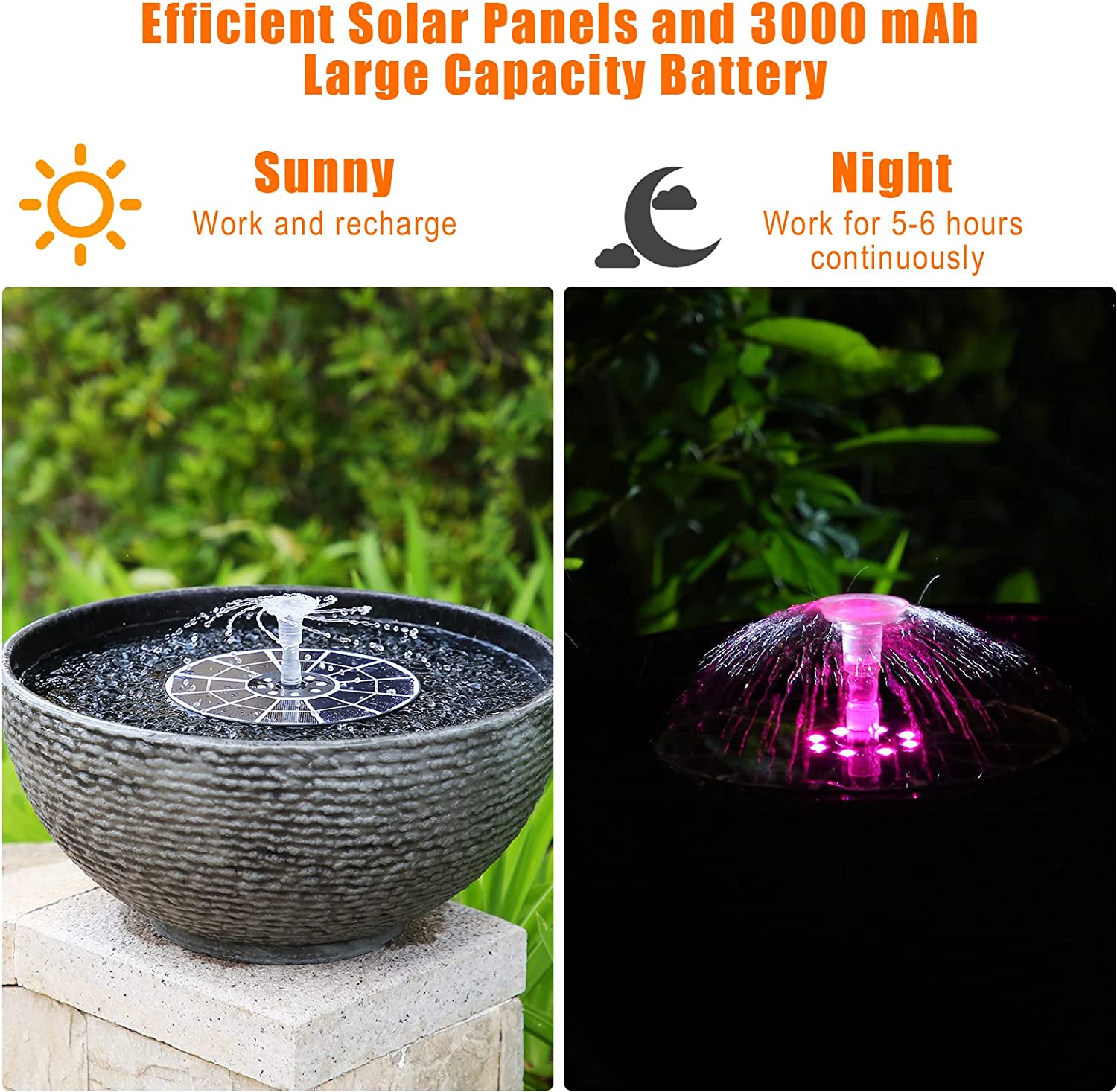 AISITIN 3.5W LED Solar Fountain Pump with Colorful Lights & 3000mAh Battery with 3 Telescopic Brackets, 8 Nozzles, Solar Water Pump for Bird Bath Pond Pool Garden Outdoor Pond