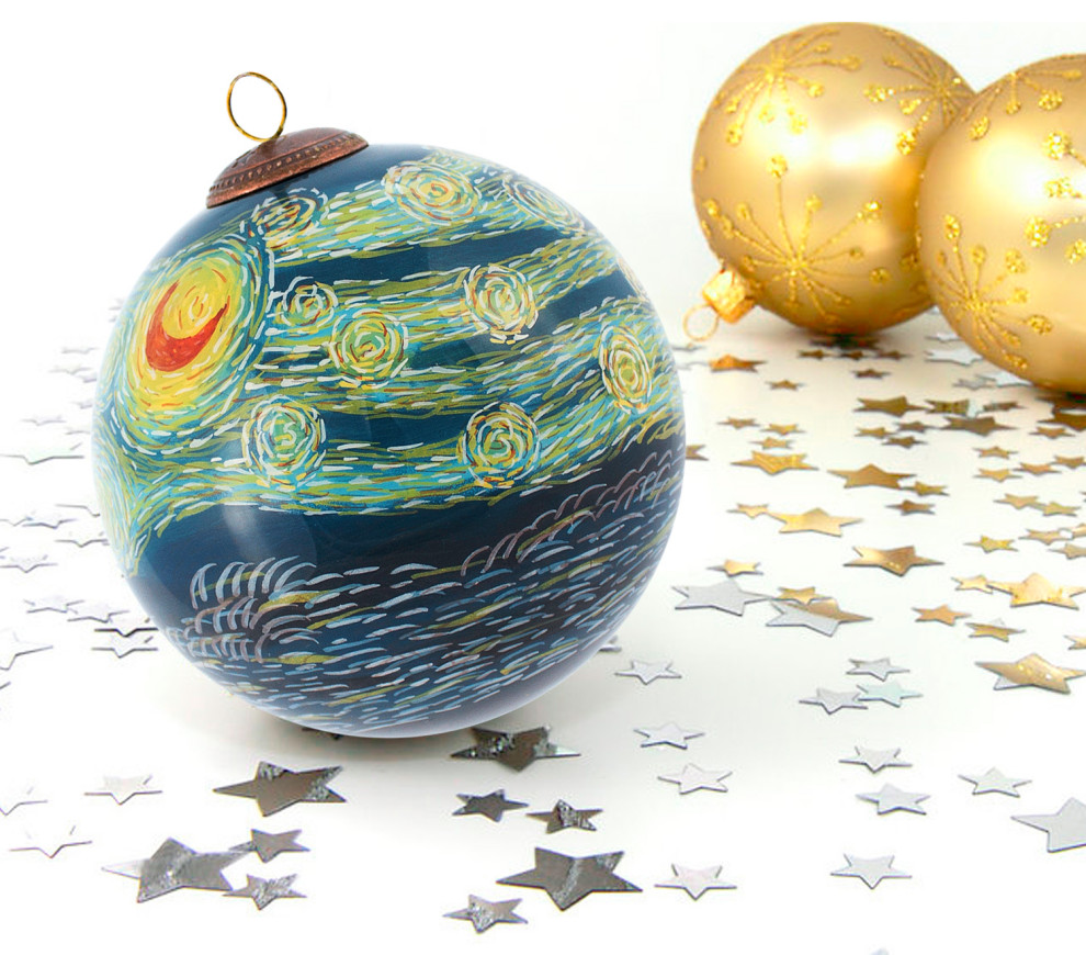 Starry Night Glass Ornament Collection  Set of 4   Modern   Christmas Ornaments   by overstockArt  Houzz