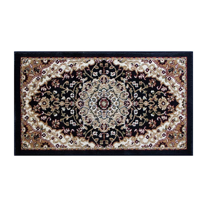 Masada Rugs Masada Rugs Bellagio Collection 2'x3' Traditional Oriental Door Mat Area Rug in Black - Design B401