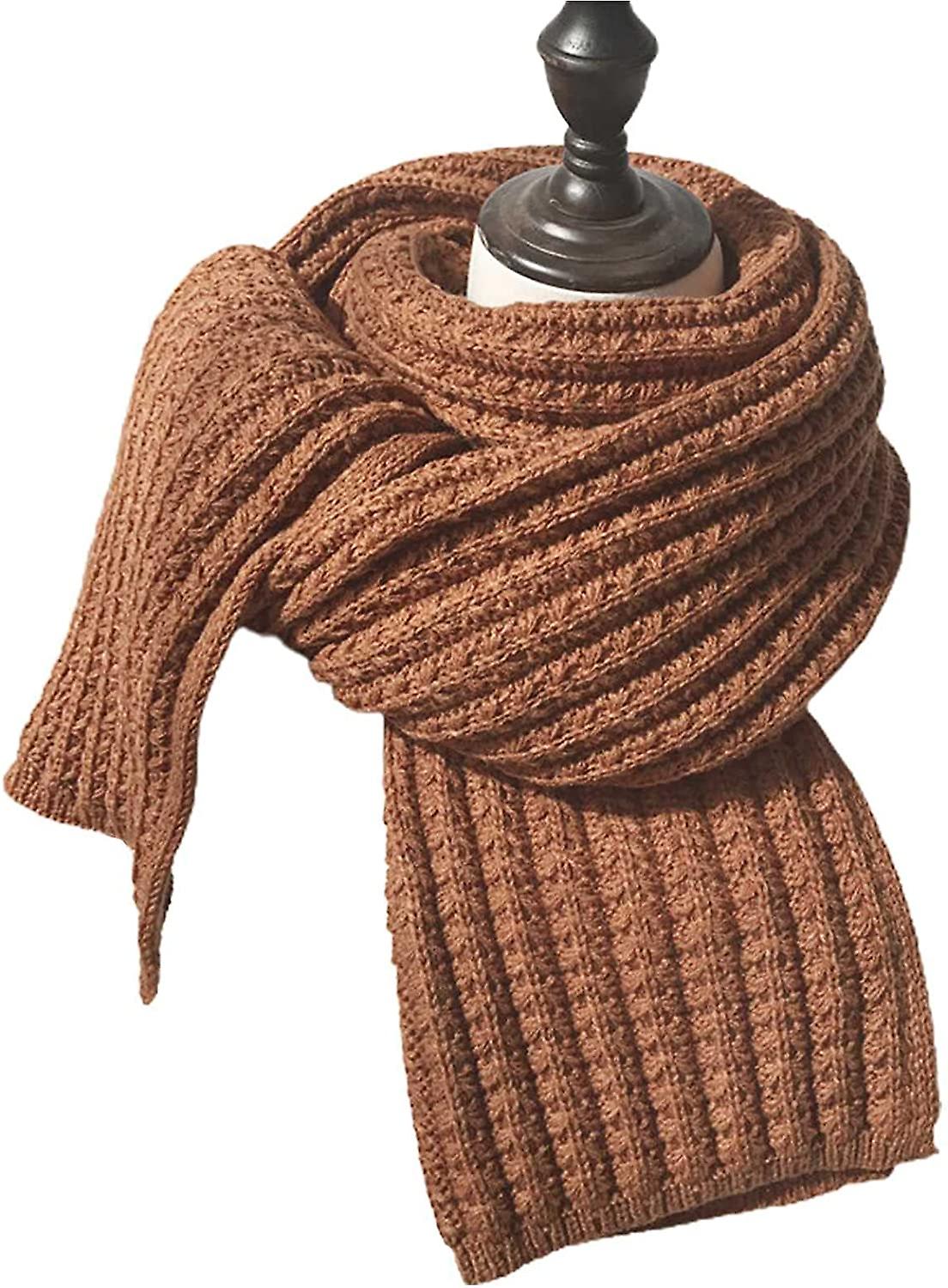 Winter Chunky Knit Scarfs For Ladies Thick Cable Shawls Wrap Winter Warm Soft  Long Solid Color Pashminas (brown) Brown -