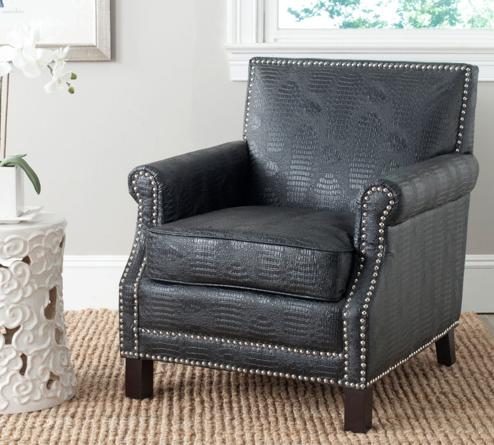 Jennifer Club Chair Silver Nail Heads Black   Transitional   Armchairs And Accent Chairs   by Peachtree Fine Furniture  Houzz