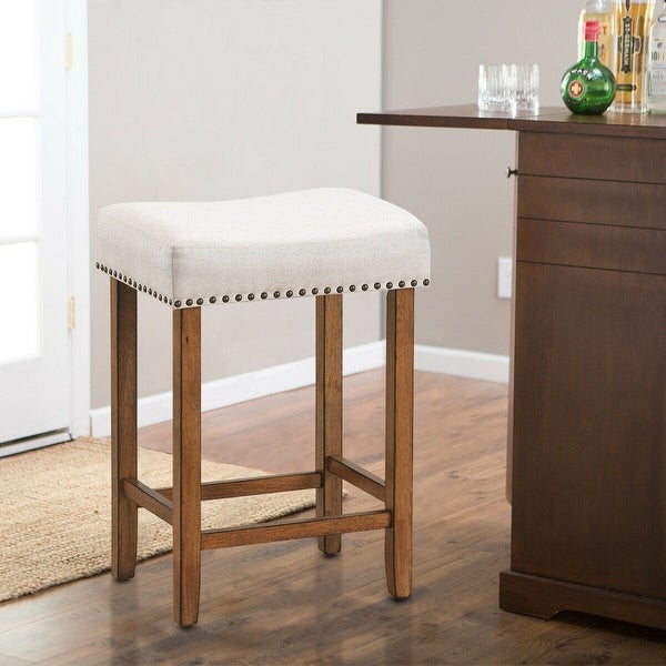 Set of 2 Nailhead Saddle Bar Stools 24