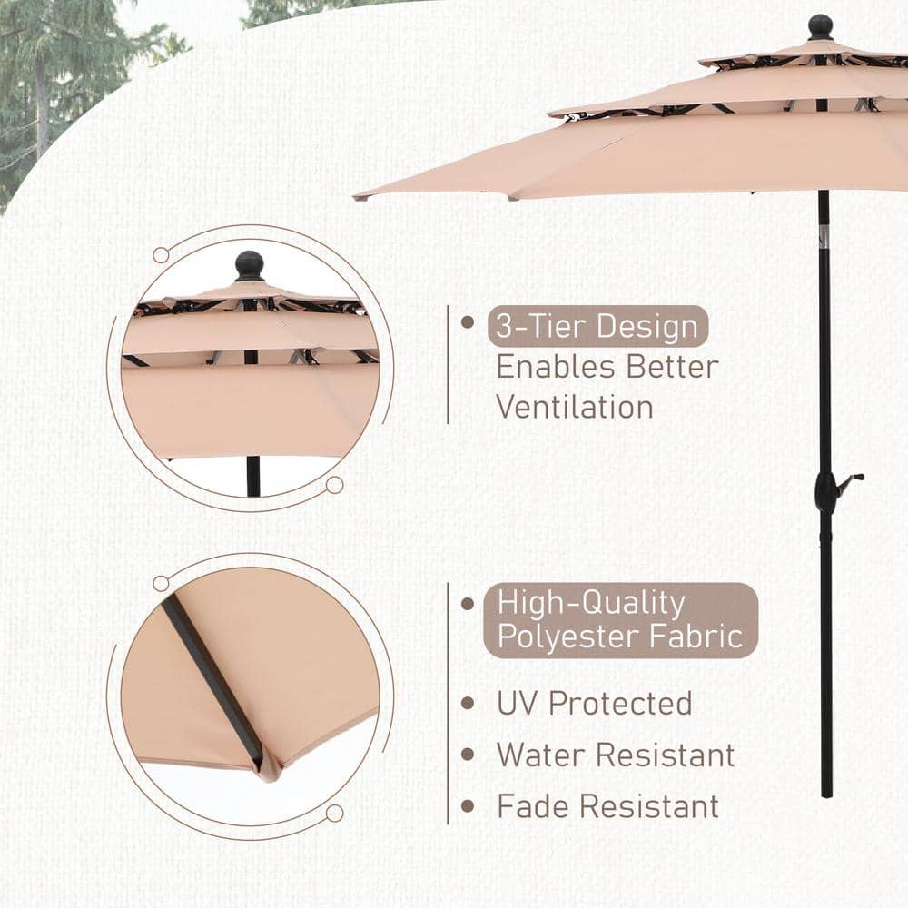 PHI VILLA 10 ft Market Patio Umbrella in 3layer Beige With Crank and Tilt