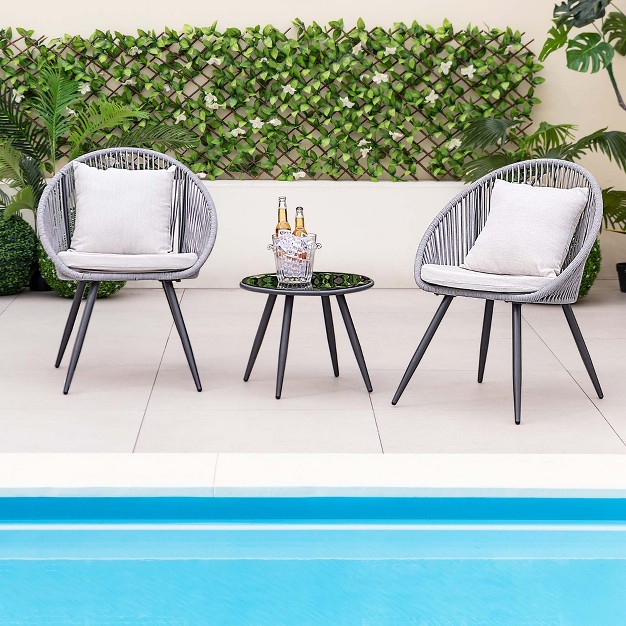 Costway 3 Piece Patio Furniture Set With Seat amp Back Cushions Tempered Glass Tabletop