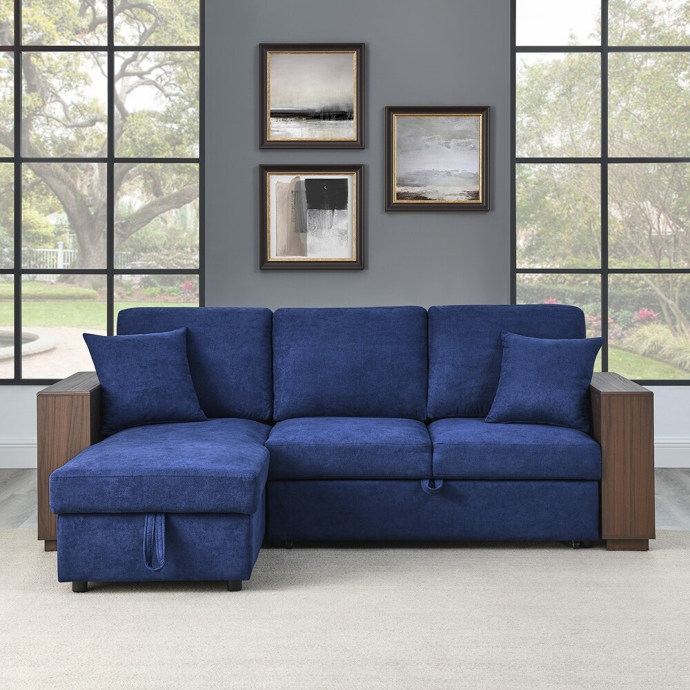 Rustic Style Linen Sectional Sofa with Pull Out Bed