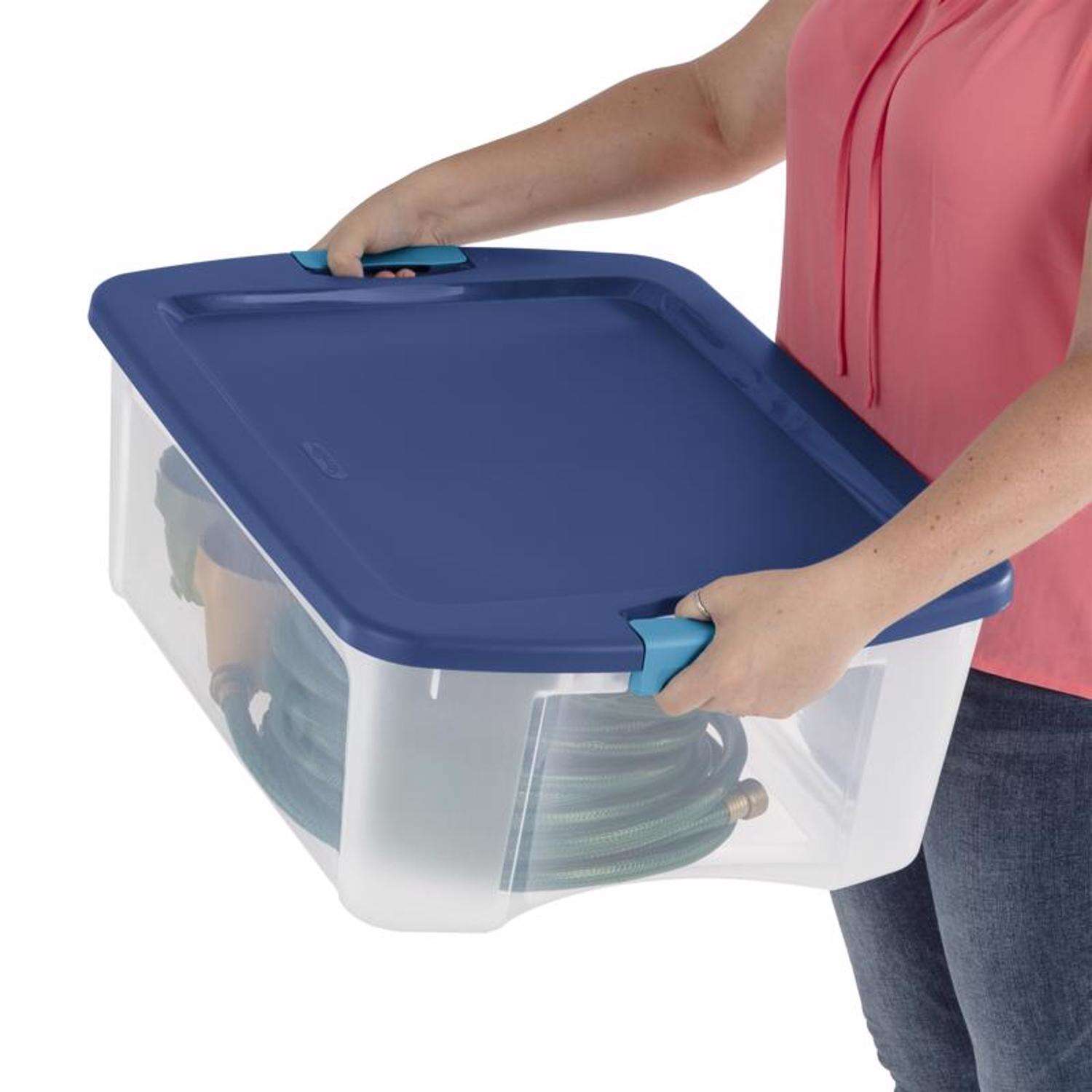 Sterilite 12 gal Blue/Clear Latch Storage Box 9-1/4 in. H X 23-5/8 in. W X 18-5/8 in. D Stackable