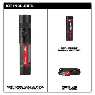 MW 1100 Lumens LED USB Rechargeable Twist Focus Flashlight with PACKOUT Red 20 oz. Tumbler 2161-21H-48-22-8392RP