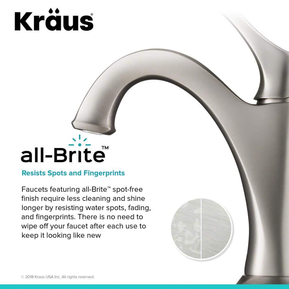 KRAUS Arlo SpotFree allBrite Brushed Nickel Single Handle Basin Bathroom Faucet with Lift Rod Drain and Deck Plate