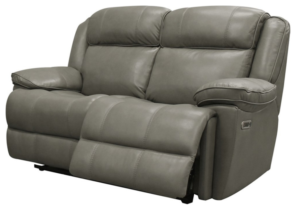 Bowery Hill Transitional Leather Power Loveseat in Brown Finish   Contemporary   Loveseats   by Homesquare  Houzz