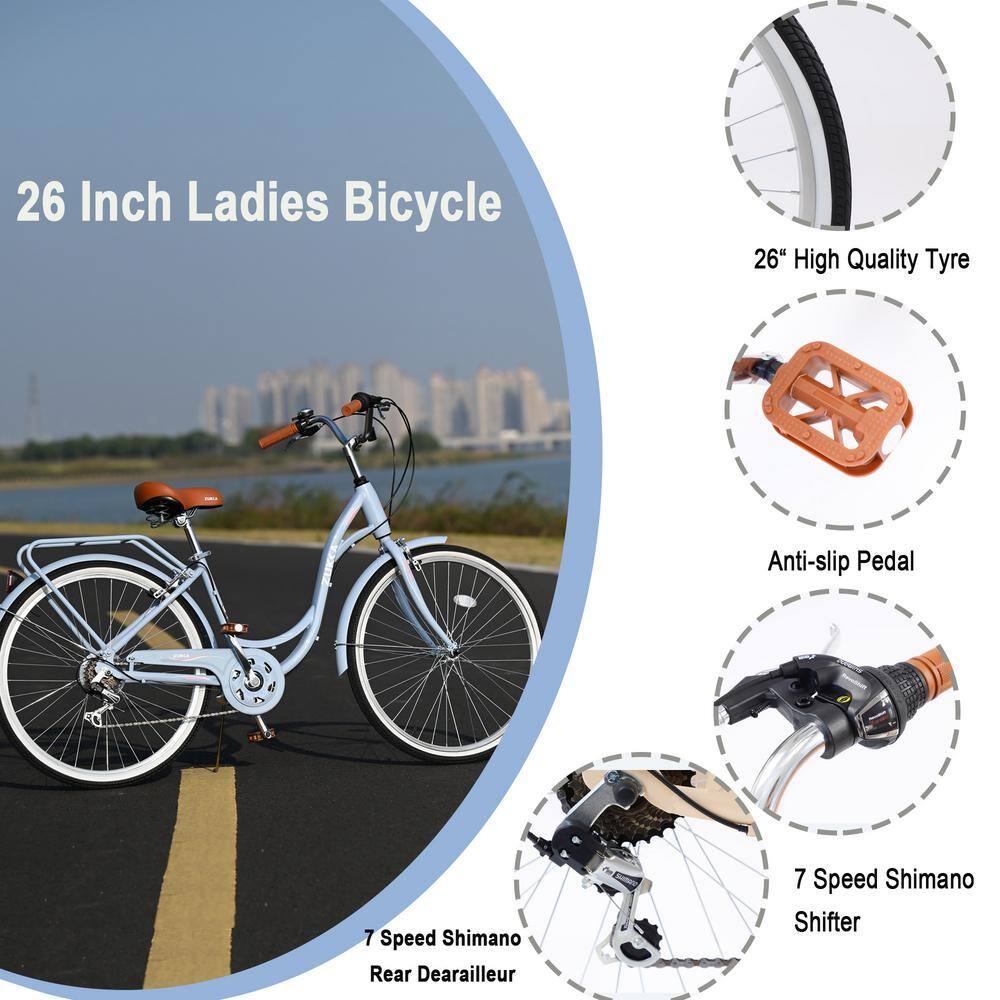 26 in. Blue 7-Speed Steel Frame Outdoor Ladys Bike outwyadironch19