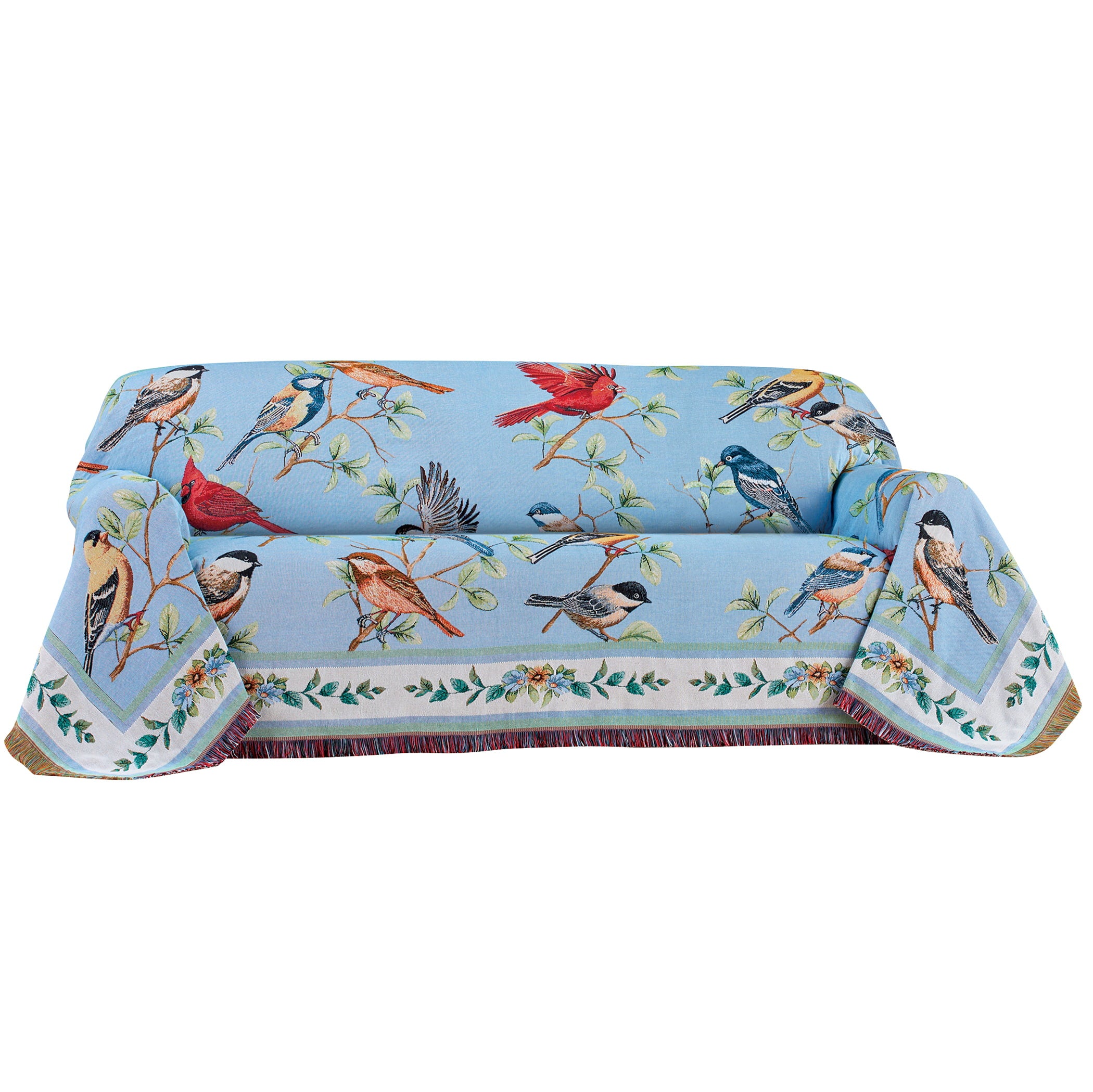 Collections Etc Songbirds and Branches Tapestry Furniture Throw Blanket Cover | For Chairs, Loveseats, Sofas | Polyester, Cotton | Machine Washable