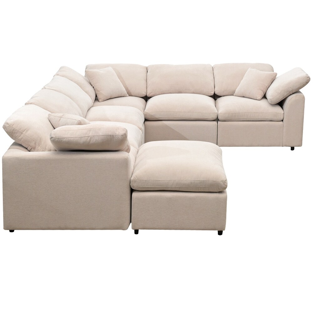 Modern Large L Shape Sectional Sofa  Fabric Sectional Sofa Set with Movable Ottoman Living Room Corner Sectional Sofa