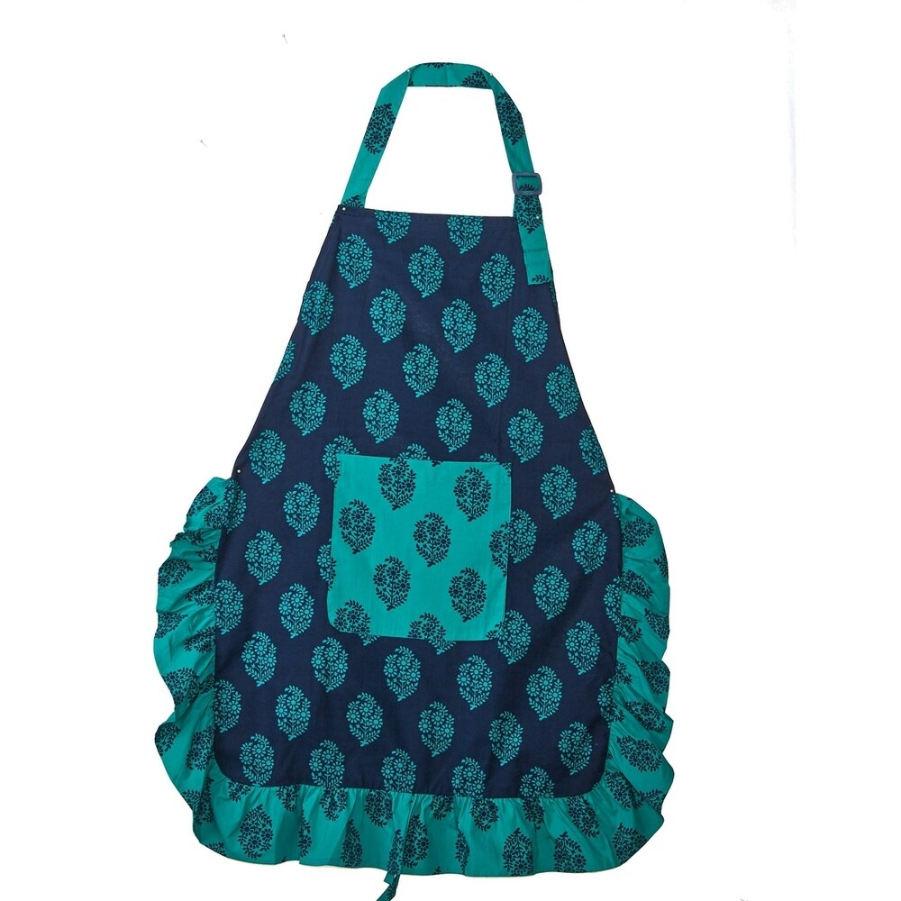 Handmade Pure Cotton Bohemian Print Apron with Pockets (India)