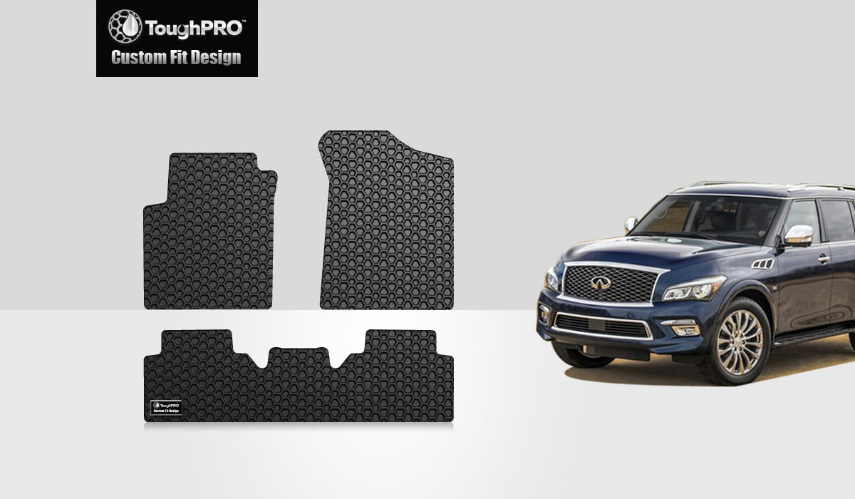 ToughPRO - 1st and 2nd Row Mats Compatible with INFINITI QX80 - All Weather Heavy Duty (Made in USA) - Black Rubber - 2019