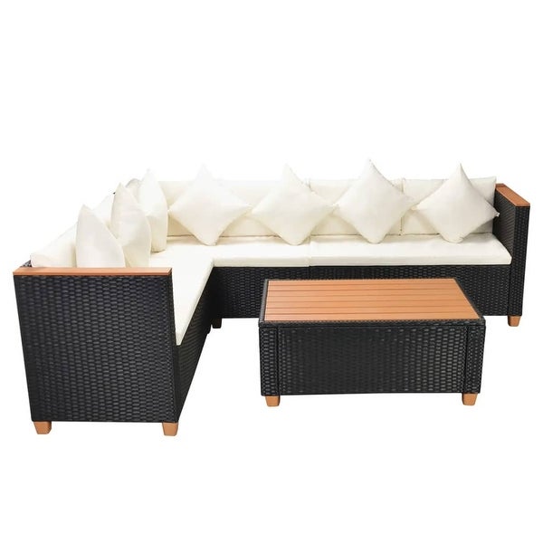 4 Piece Patio Lounge Set with Cushions Poly Rattan Black - Overstock - 36363442