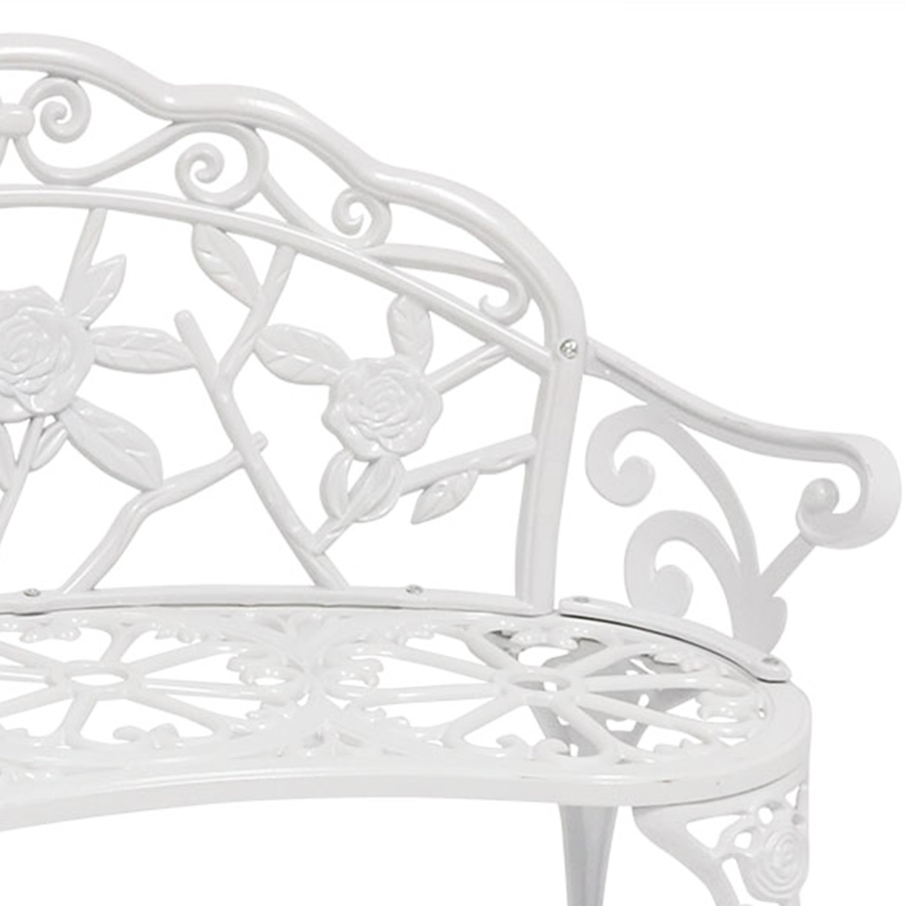 Sunnydaze 2-Person Classic Rose Design Cast Aluminum Outdoor Garden Bench, White