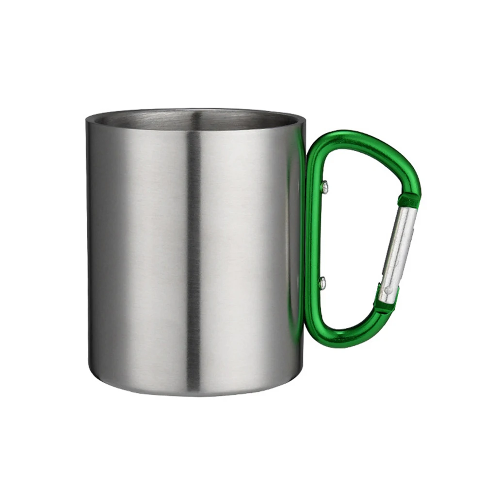 Outdoor Camping Water Cup Coffee Mug  Double Stainless Steel Carabiner Handle Travel Mugs