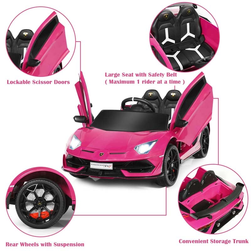 Licensed Lamborghini SVJ Kids Ride-On Car, 12V Battery Powered Sports Car Toy with Trunk & Remote