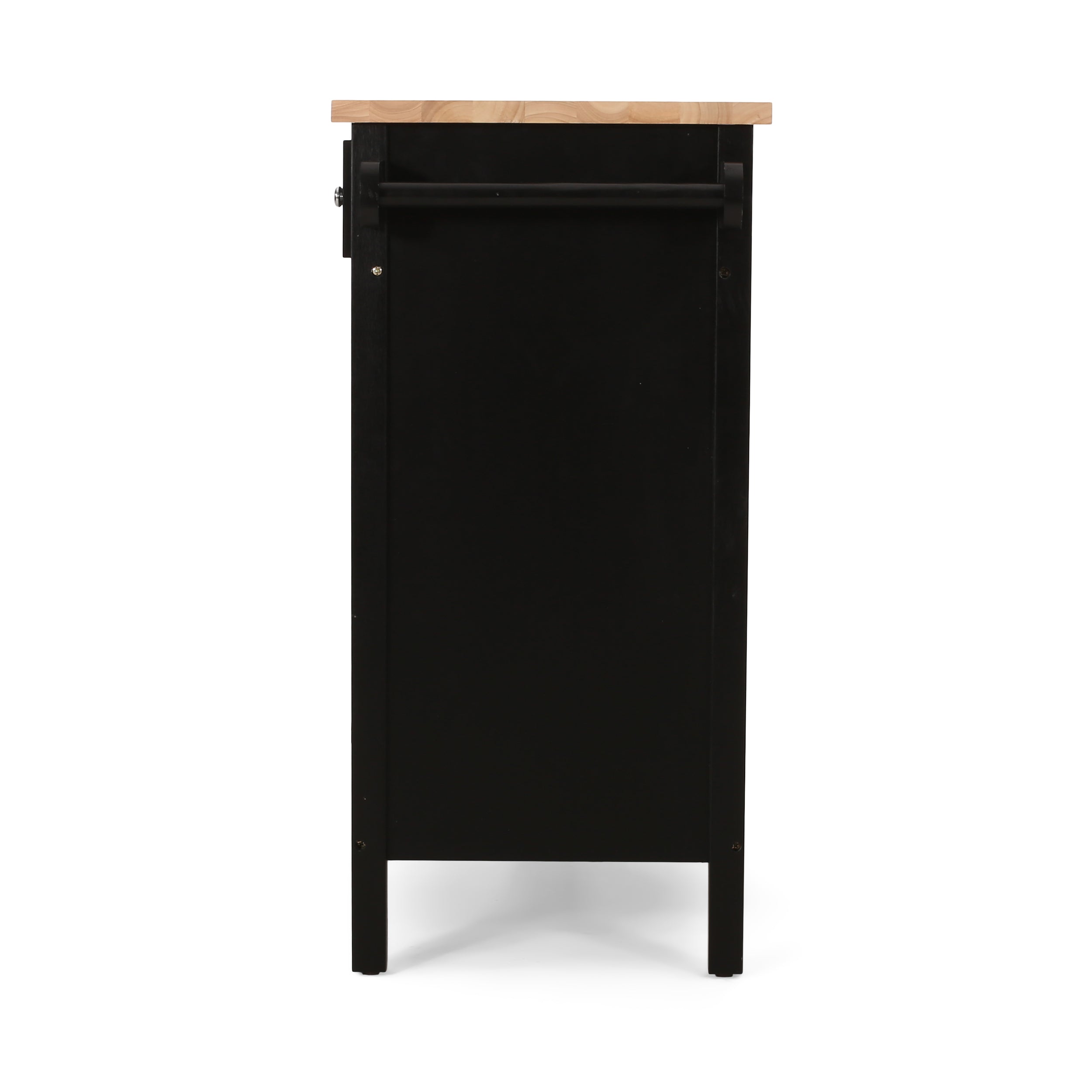 Aidah Contemporary Kitchen Cart with Wheels， Black and Natural