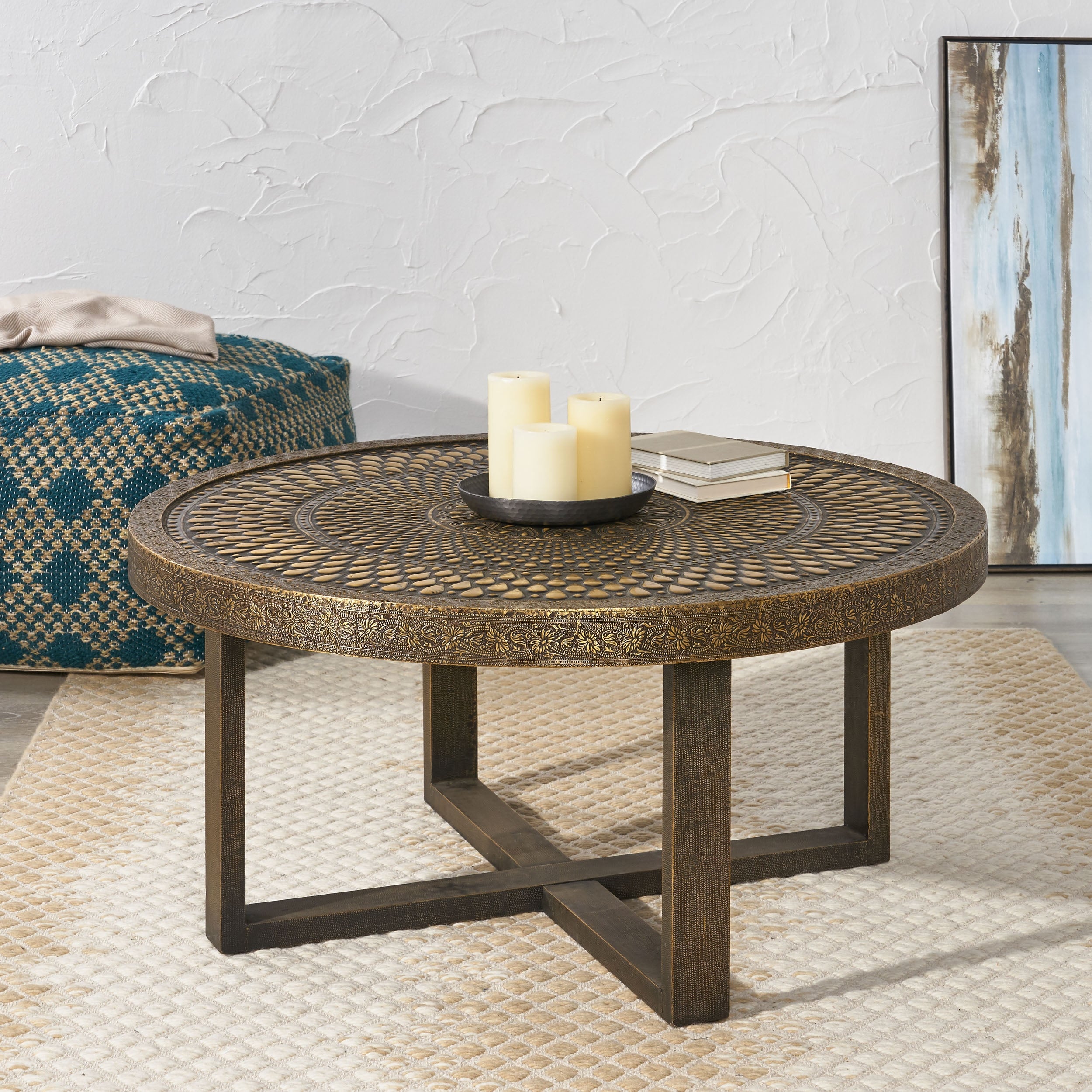 Cohutta Indoor Handcrafted Embossed Coffee Table by Christopher Knight Home