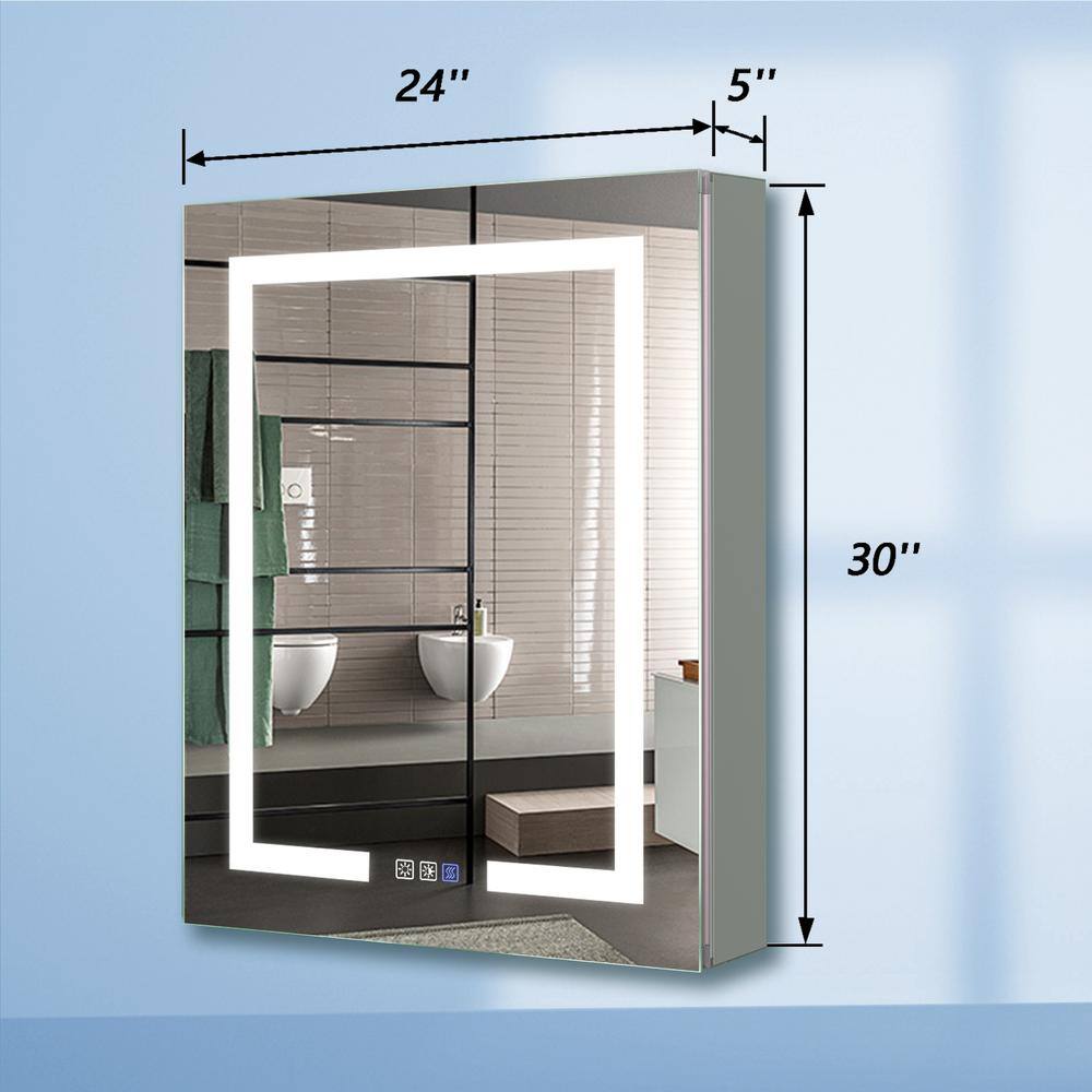 ExBrite 24 in. W x 30 in. H Rectangular Silver Aluminum RecessedSurface Mount Left Dimmable Medicine Cabinet with Mirror HOY1DHMC2430L