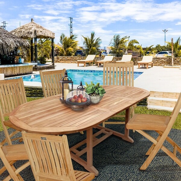 Seven Seas Teak Hawaii Teak Wood Oval Outdoor Patio Extension Table，71 to 94 inch (Table Only)