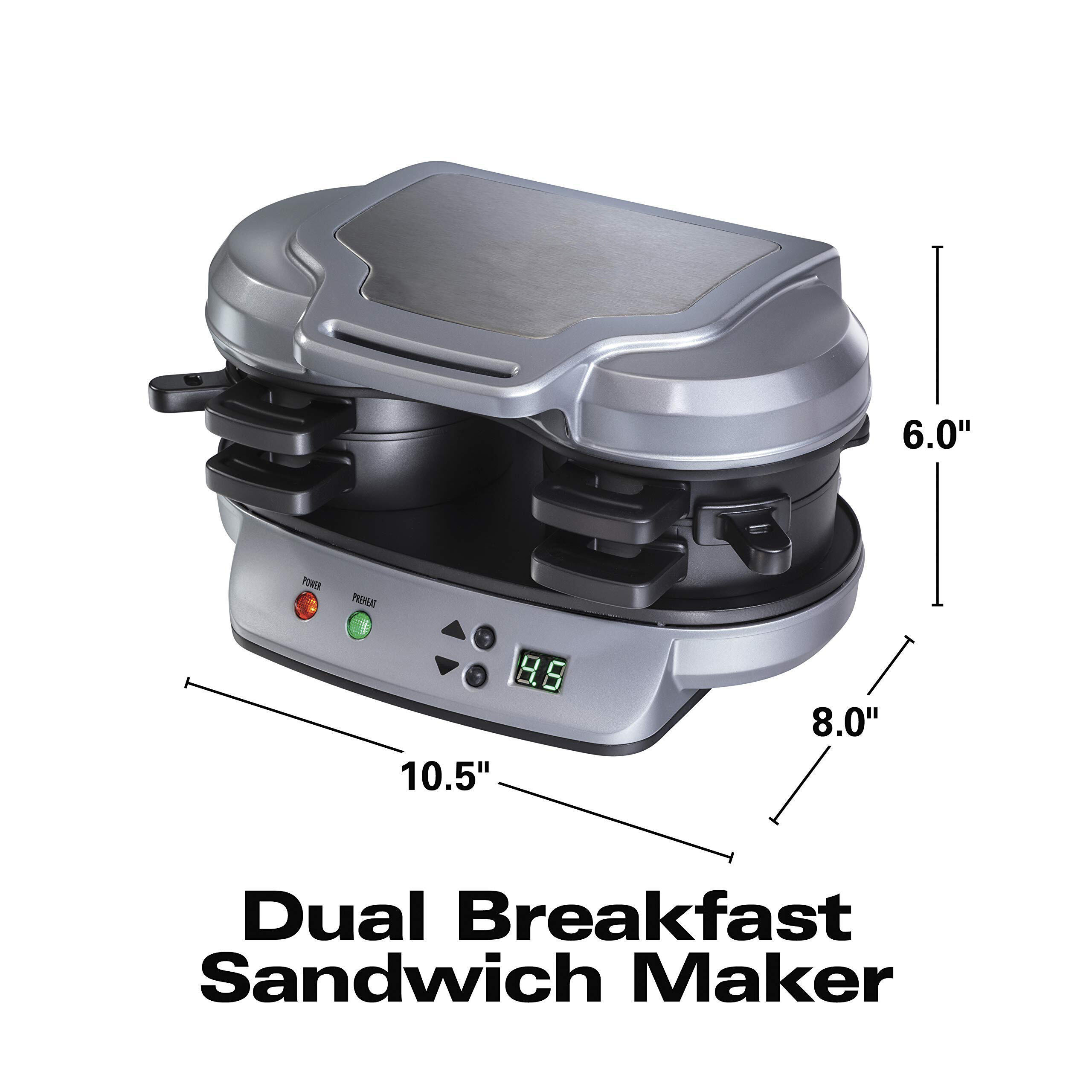 Dual Breakfast Sandwich Maker with Timer - Silver