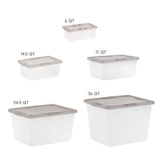 IRIS 36 qt. Plastic Storage Bin Tote Organizing Container with Latching Lid in Clear with Gray Lid (6-Pack) 585105