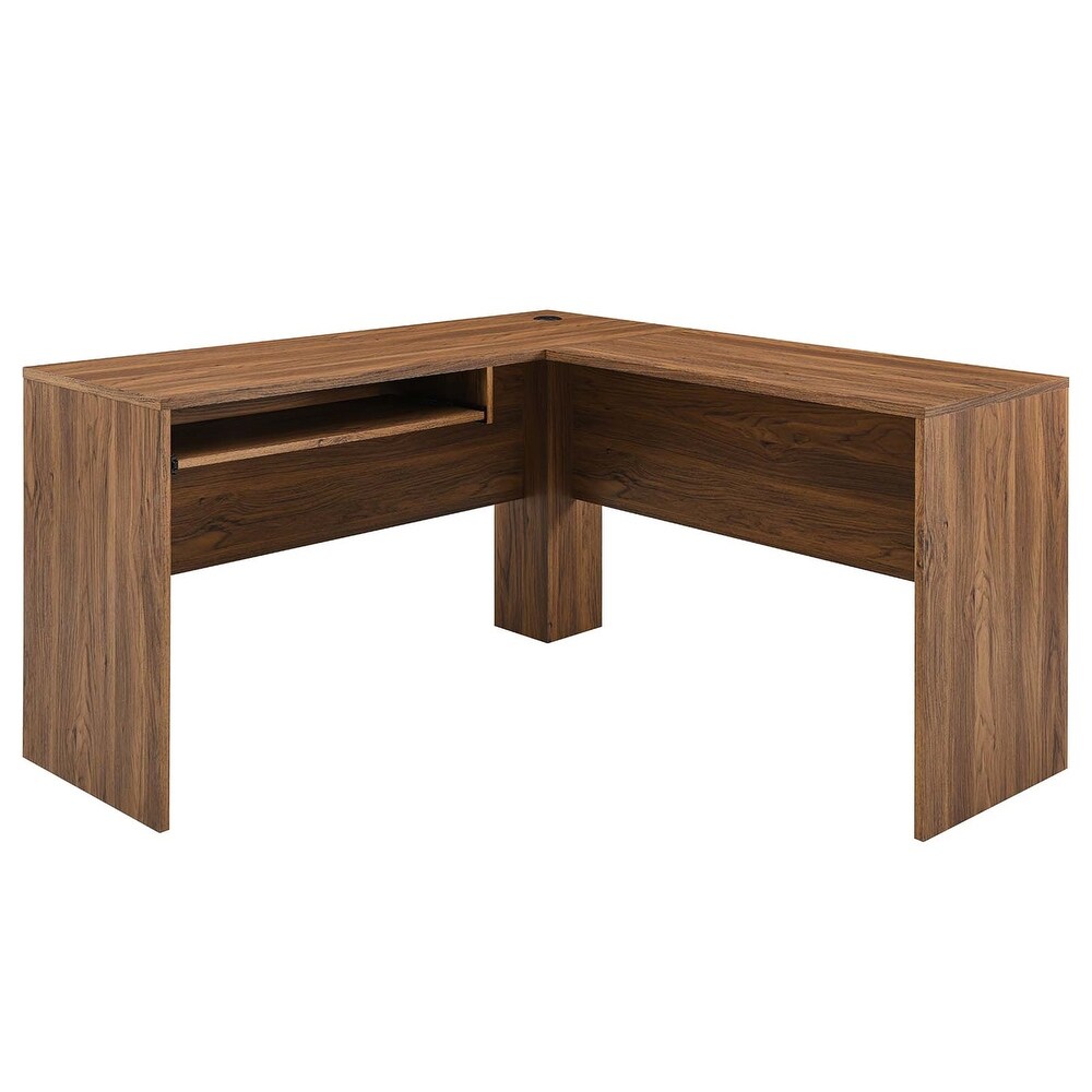 Hillcrest Mid century Modern Walnut Wooden L shaped Home Office Computer Desk