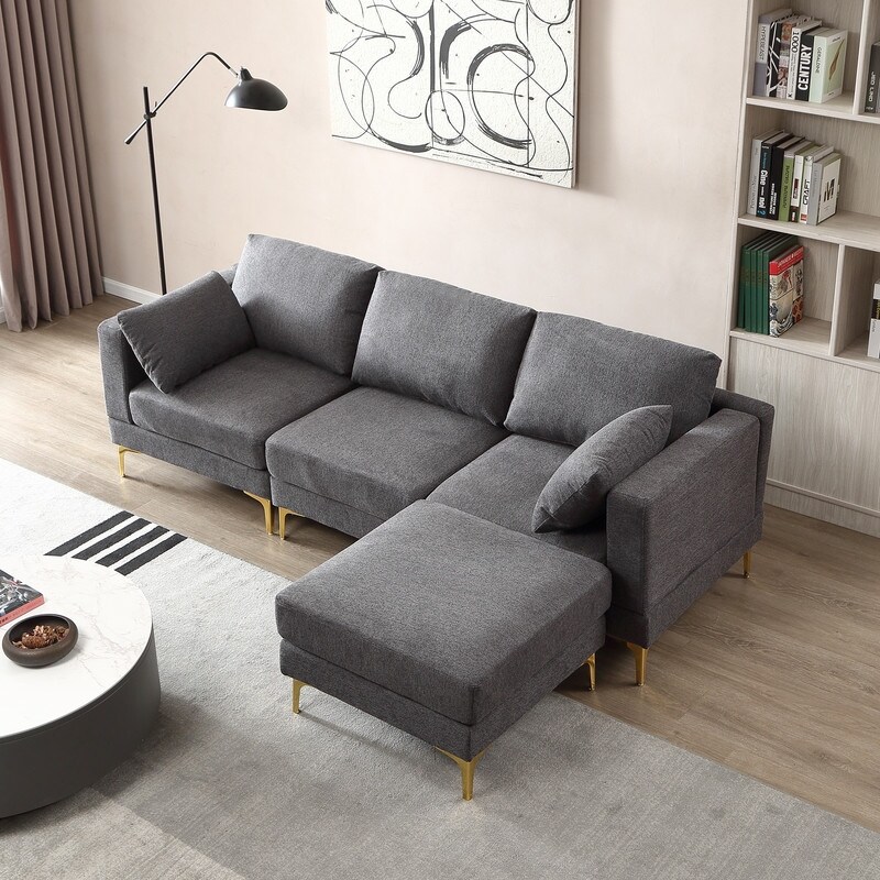 L Shaped Sectional Sofa Couch 3 Seater Convertible Couches with Metal Legs