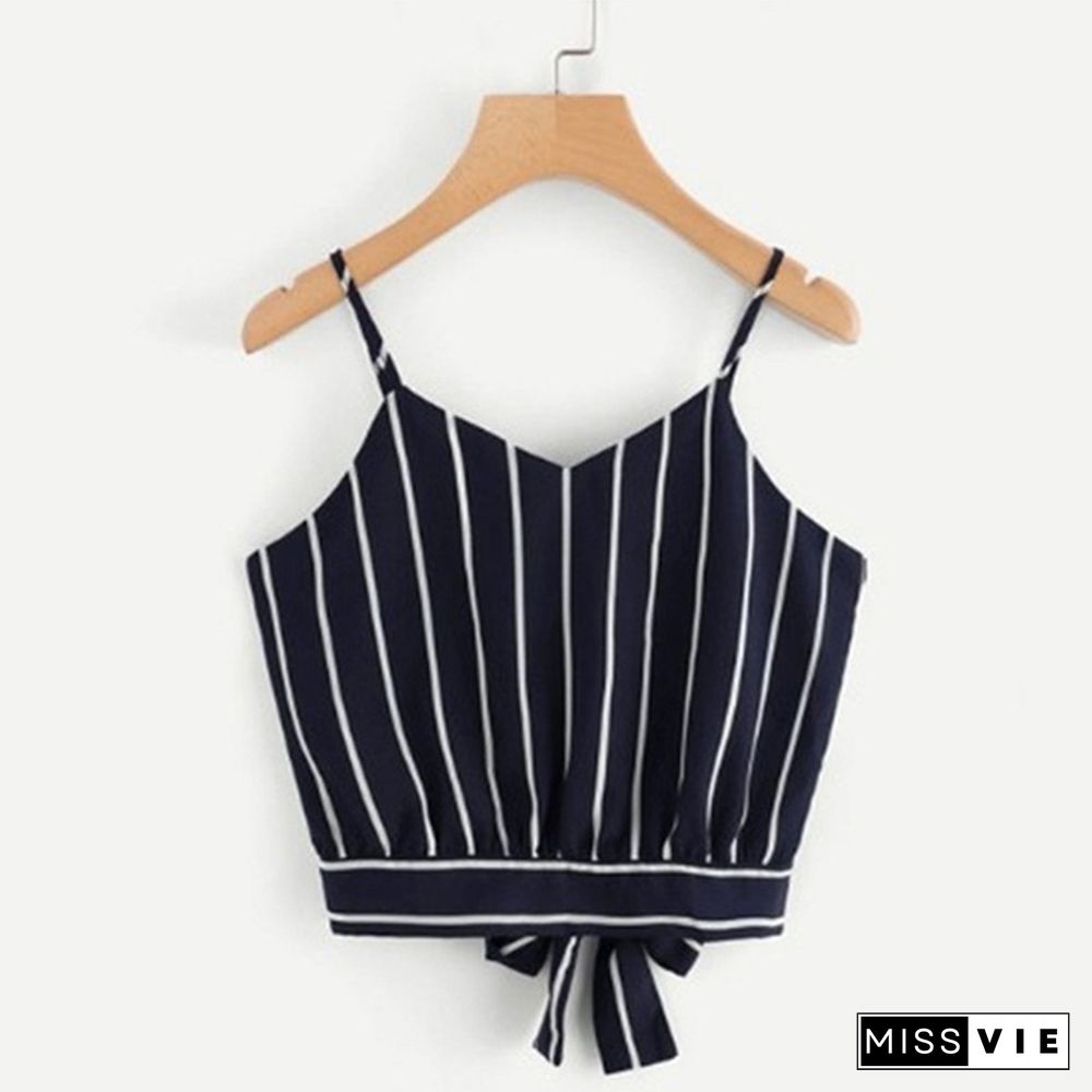 Fahsion Womens V Neck Striped Camisole Crop Tops