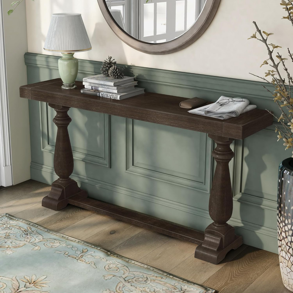 Farmhouse Console Table  Carved Column Legs With Spacious Top   Farmhouse   Console Tables   by Decor Love  Houzz