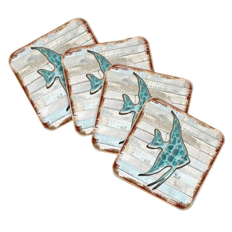 Fish Coastal Wooden Cork Coasters Gift Set of 4 by Nature Wonders