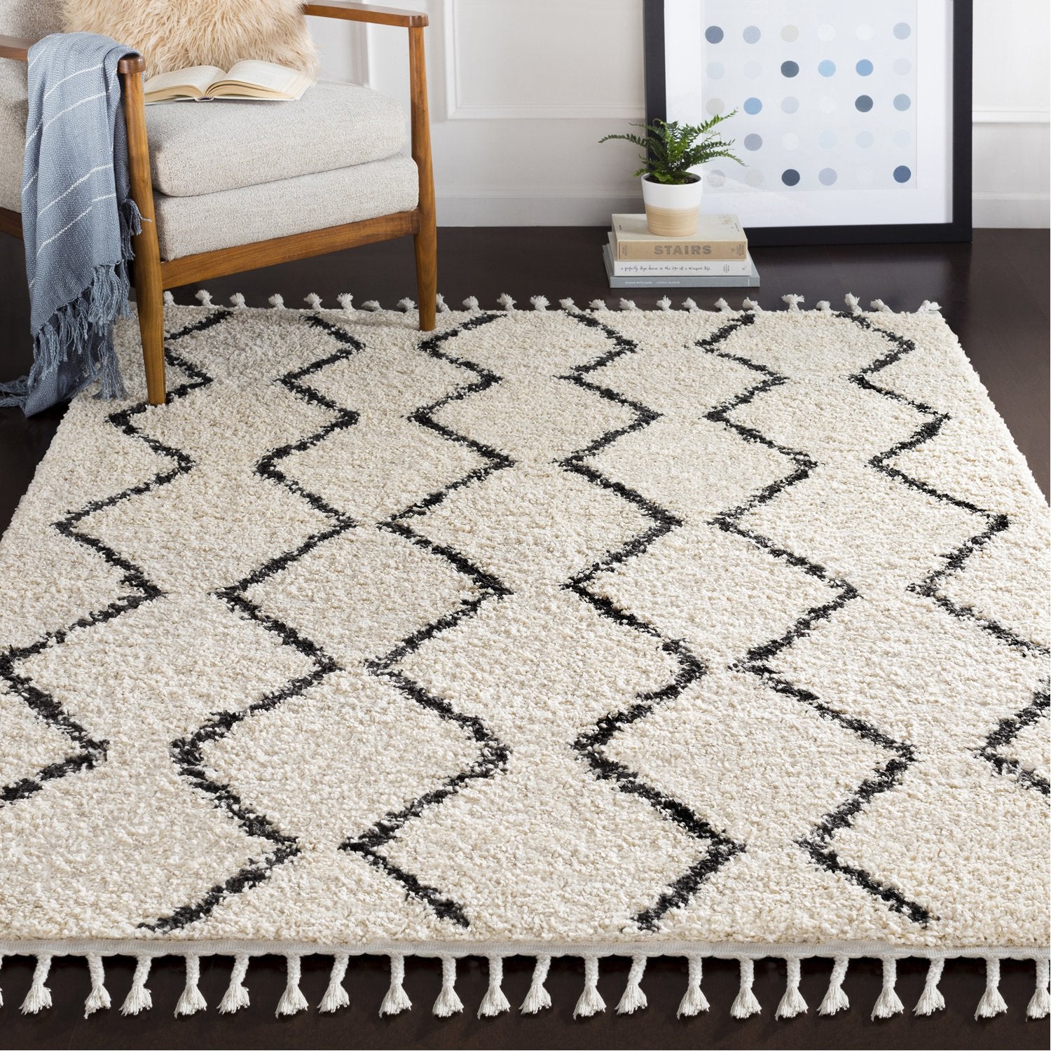 Berber Shag Rug in Charcoal & Beige