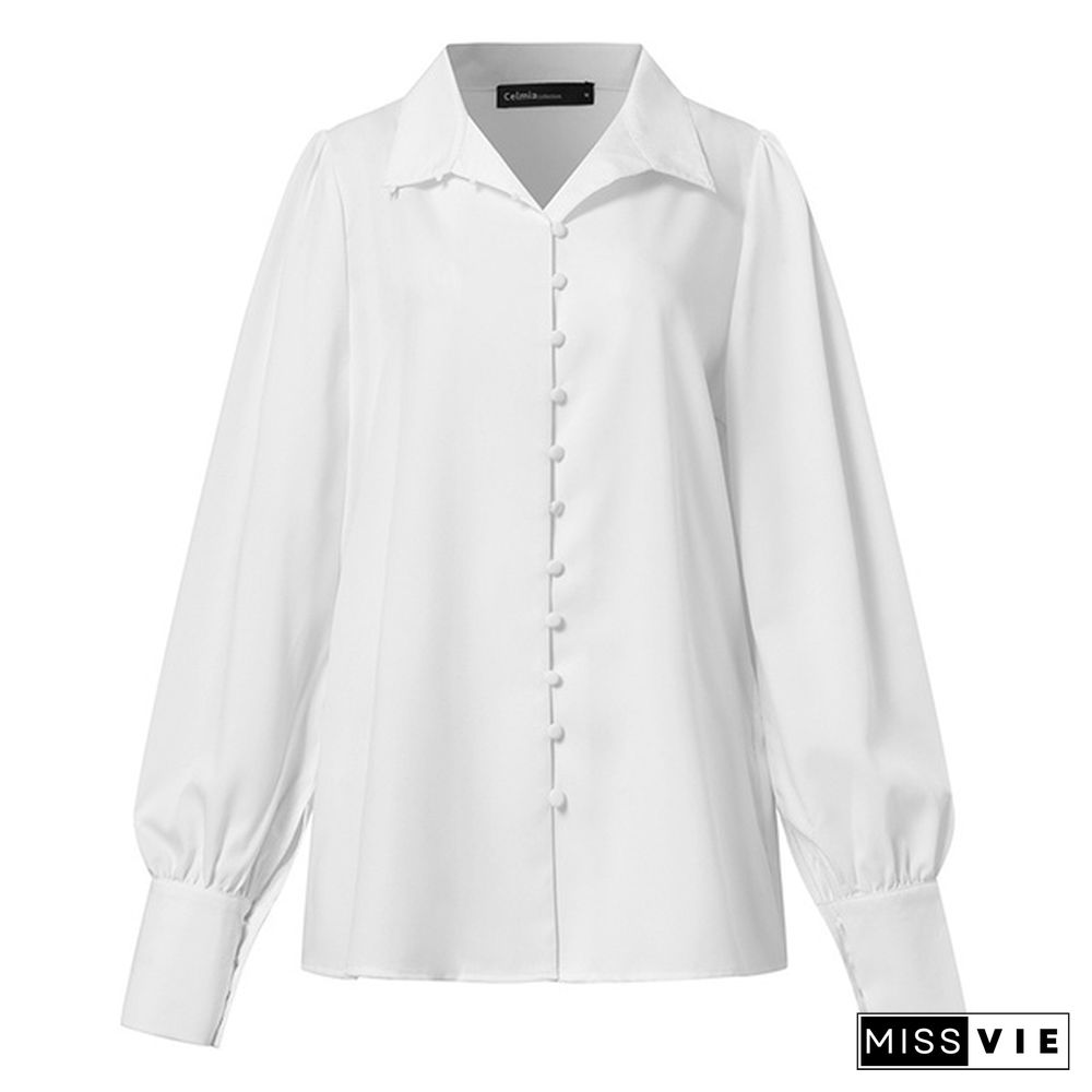 Spring Autumn Women Long Sleeve Blouse Lapel Collar OL Elegant Casual Office Shirt Plus Size Tops