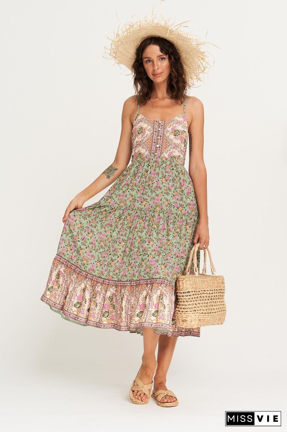 Bohemian Long Sling Floral High Waist Dress Girl