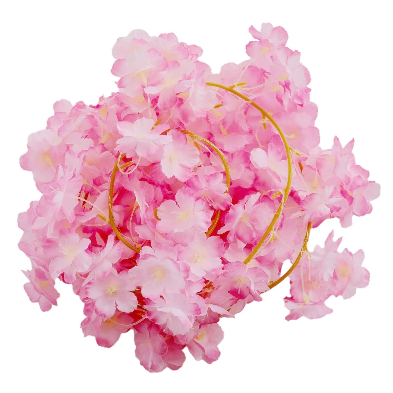 Pink Artificial Cherry Blossom Garland LED Fairy Lights, Warm White 20 LEDs Battery Operated Hanging String Lights - 6ft